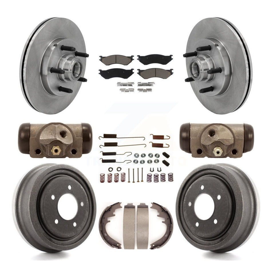 Front Rear Disc Brake Rotors Ceramic Pads And Drum Kit (9Pc) For 1999 Ford F-150 RWD With 5 Lug Wheels 14mm Wheel Lugs K8C-102850