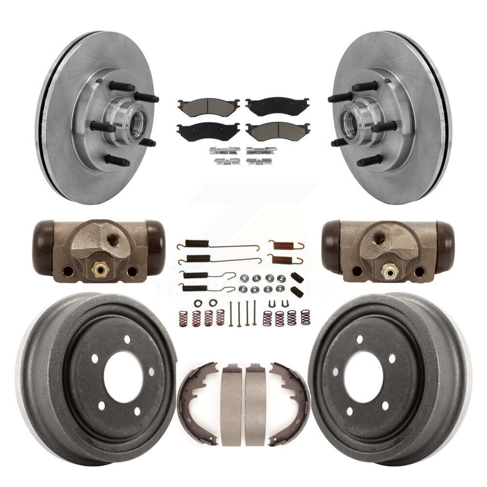 Front Rear Disc Brake Rotors Ceramic Pads And Drum Kit (9Pc) For 1999 Ford F-150 RWD With 5 Lug Wheels 14mm Wheel Lugs K8C-102850