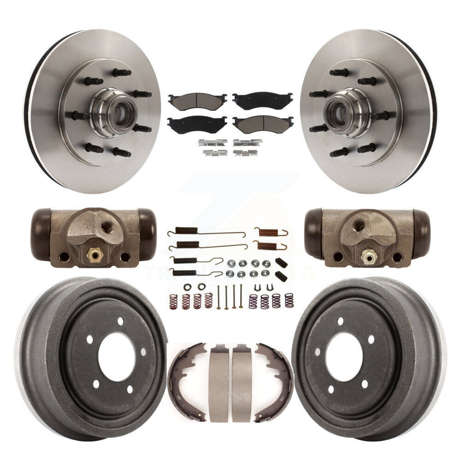 Front Rear Disc Brake Rotors Ceramic Pads And Drum Kit (9Pc) For 1999 Ford F-150 RWD With 7 Lug Wheels 12mm Wheel Lugs 4 ABS K8C-102851