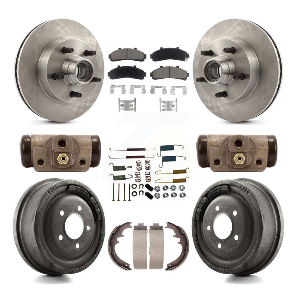 Front Rear Disc Brake Rotors Ceramic Pads And Drum Kit (9Pc) For 1998-1999 Mazda B4000 RWD with 4-Wheel ABS With 10" Diameter K8C-102970