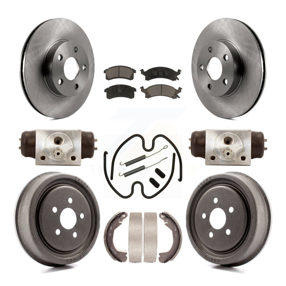 Front Rear Disc Brake Rotors Ceramic Pads And Drum Kit (9Pc) For 2003 Chevrolet Cavalier With 225mm x 45mm Size K8C-103078
