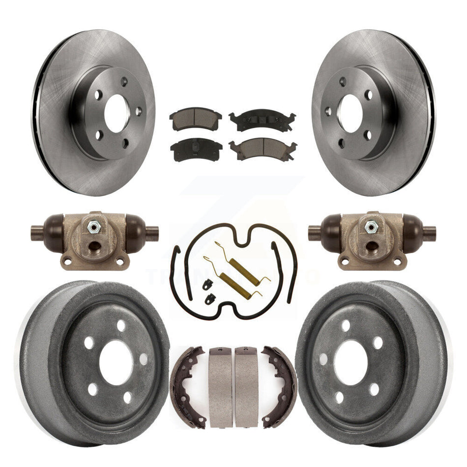 Front Rear Disc Brake Rotors Ceramic Pads And Drum Kit (9Pc) For 1996-1998 Pontiac Sunfire Except Vehicles Built USA Market K8C-103079