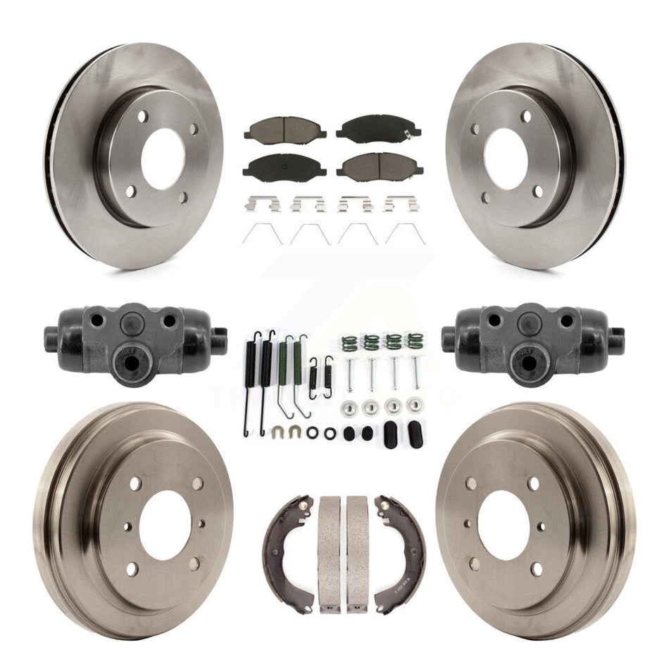 Front Rear Brake Rotor Ceramic Pad Drum Kit (9Pc) For 09-11 Nissan Versa With 4 Wheel ABS K8C-103786