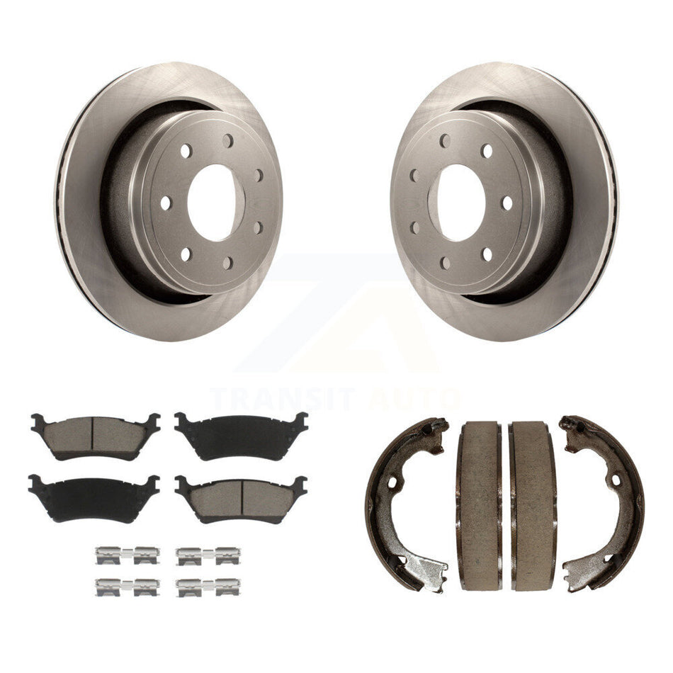 Rear Disc Rotors Ceramic Pads & Parking Shoes Kit For 12-14 Ford F-150 With 7 Lug Wheels K8C-103828