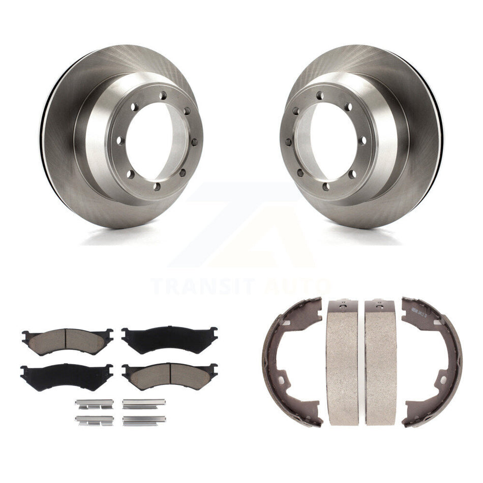 Rear Disc Rotors Ceramic Pads And Parking Brake Shoes Kit For Ford E-350 Super Duty K8C-104010