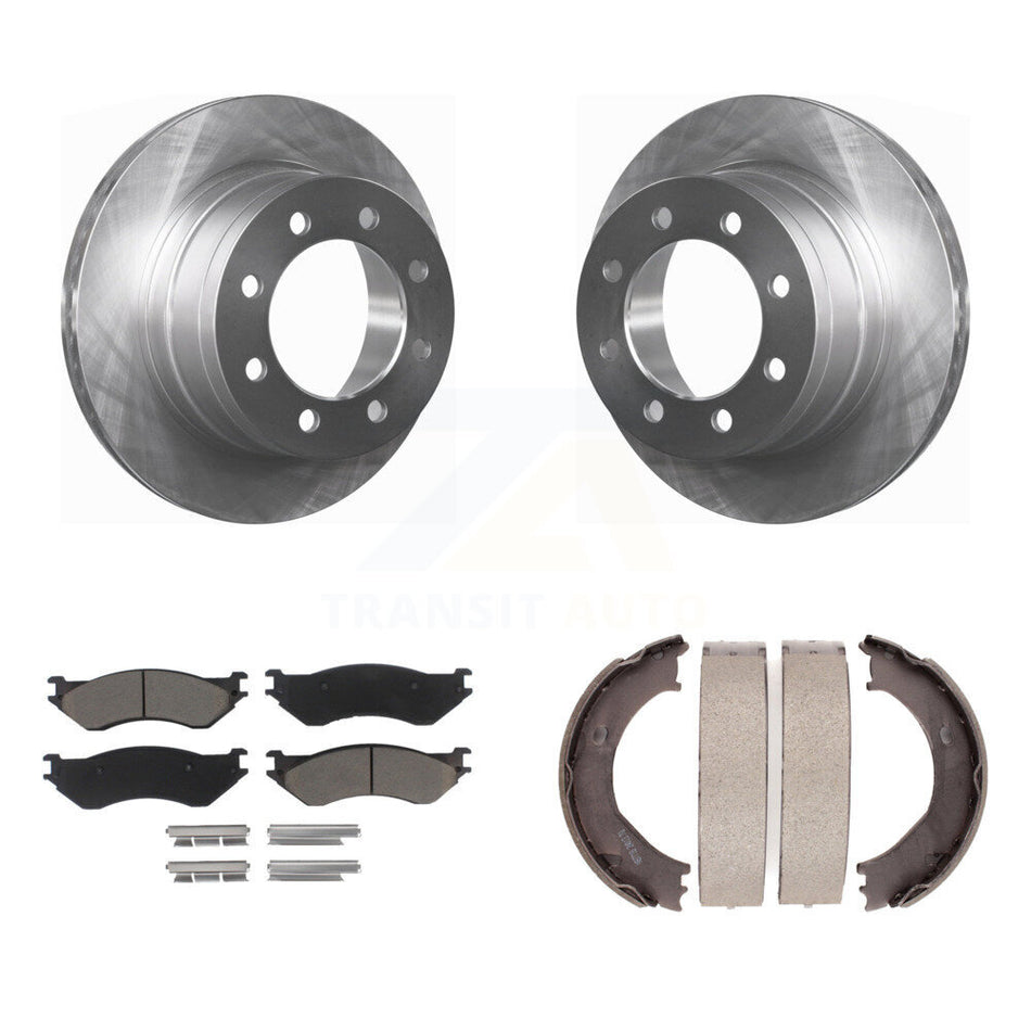Rear Disc Rotors Ceramic Pads & Parking Brake Shoes Kit For 2003-2005 Dodge Ram 2500 3500 K8C-104035