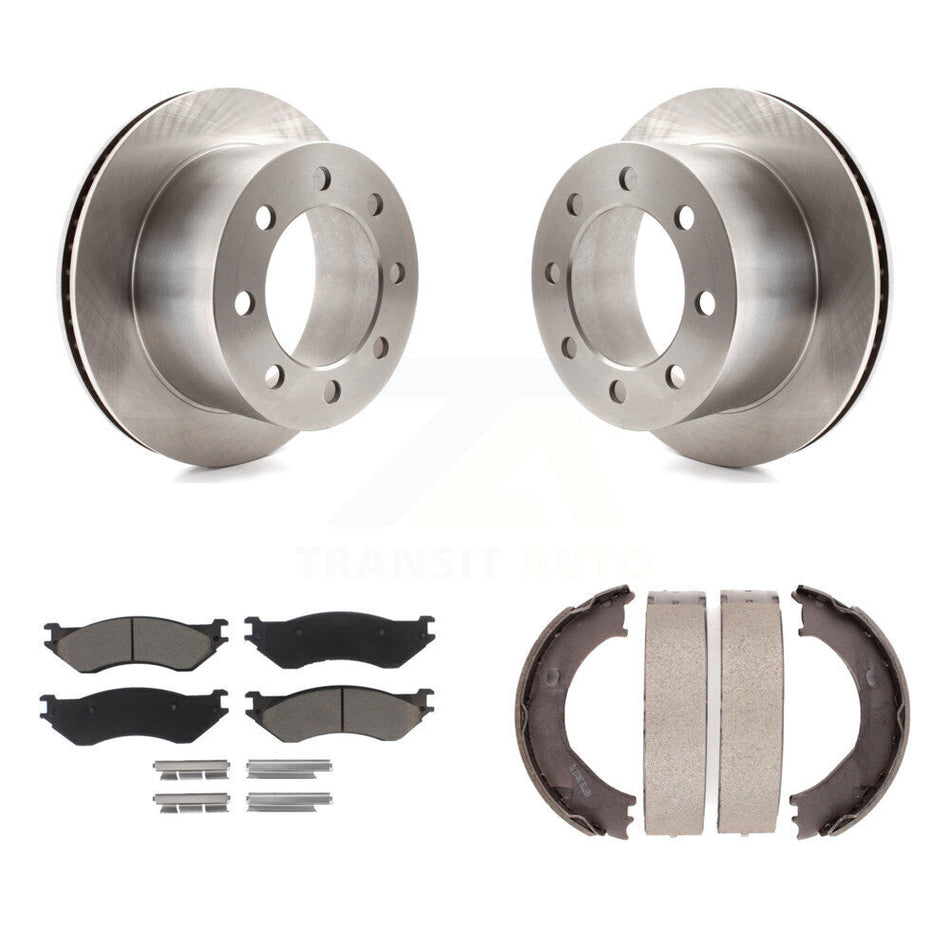 Rear Disc Rotors Ceramic Pads & Parking Brake Shoes Kit For 2001-2002 Dodge Ram 2500 3500 K8C-104036
