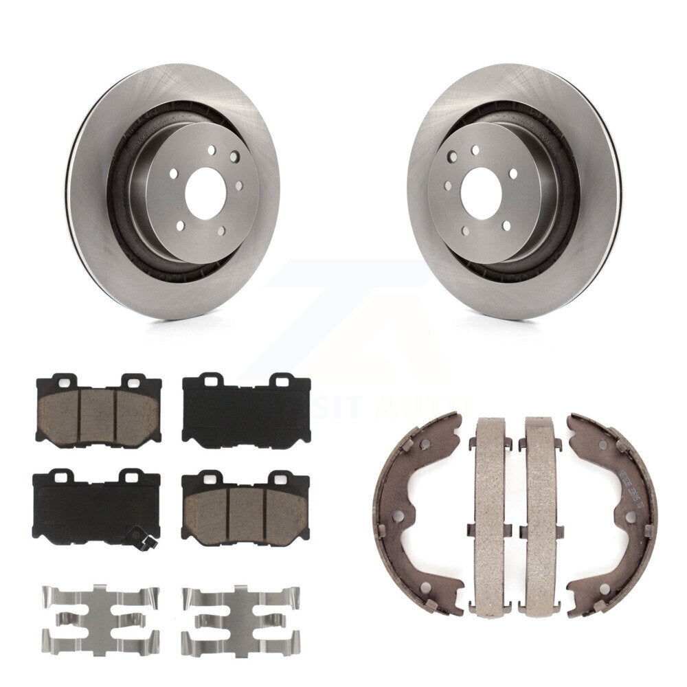 Rear Disc Rotors Ceramic Pads & Parking Brake Shoes Kit For INFINITI G37 Nissan 370Z Q60 K8C-104120