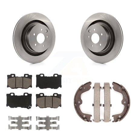 Rear Disc Rotors Ceramic Pads & Parking Brake Shoes Kit For INFINITI G37 Nissan 370Z Q60 K8C-104120