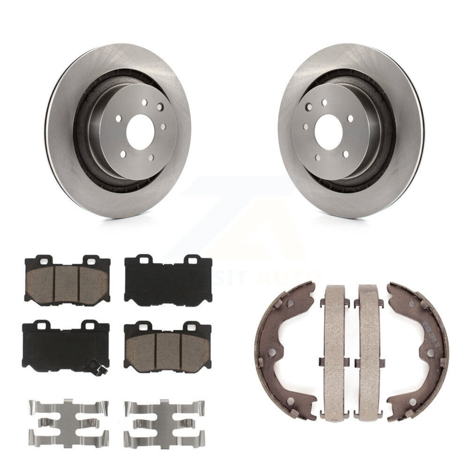 Rear Disc Rotors Ceramic Pads & Parking Brake Shoes Kit For INFINITI G37 Nissan 370Z Q60 K8C-104120