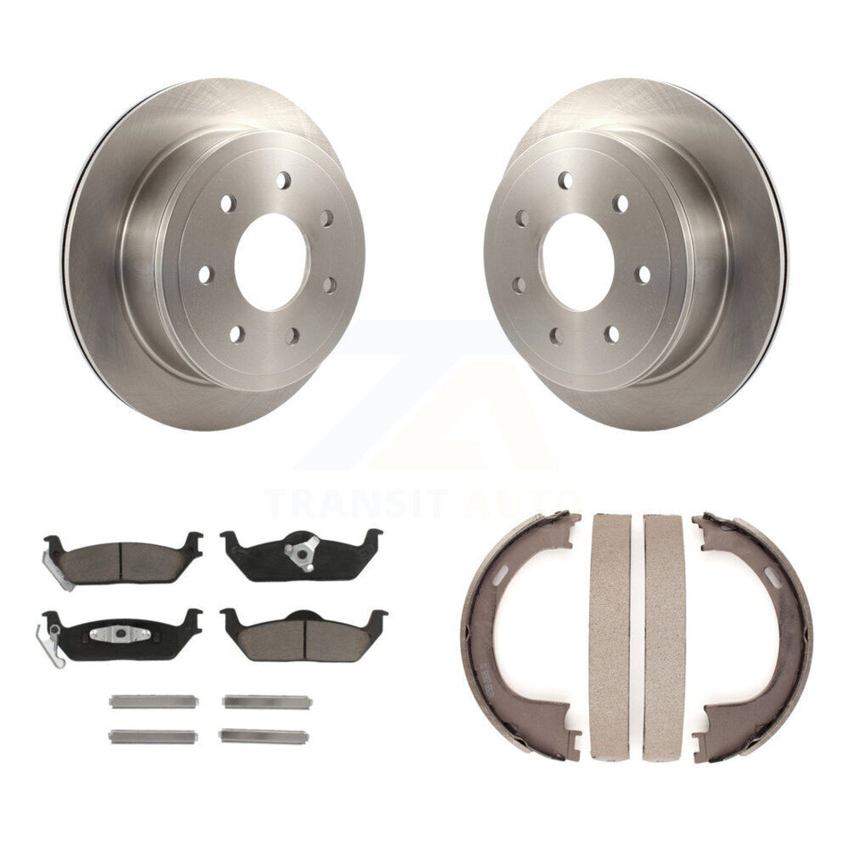 Rear Disc Rotors Ceramic Pads And Parking Brake Shoes Kit For Ford F-150 Lincoln Mark LT K8C-104133