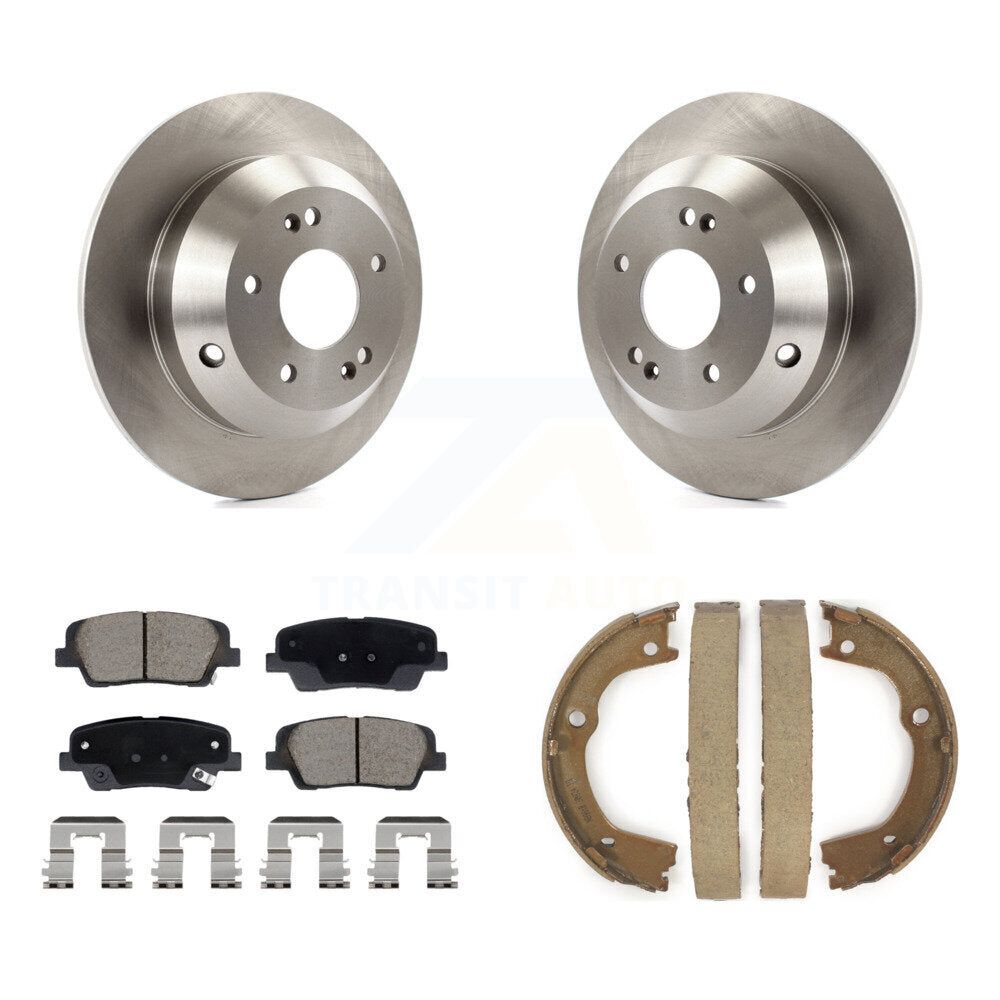 Rear Disc Rotors Ceramic Pads & Parking Brake Shoes Kit For Hyundai Santa Fe Kia Sorento K8C-104196