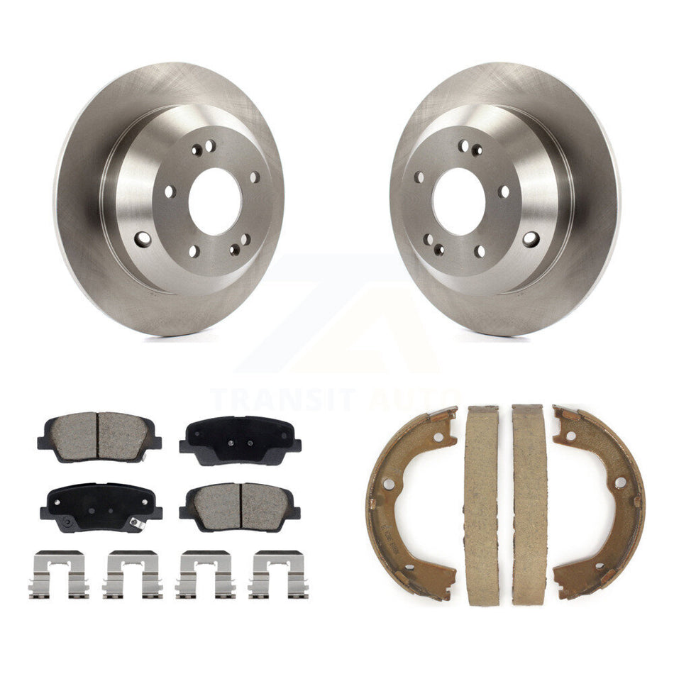 Rear Disc Rotors Ceramic Pads & Parking Brake Shoes Kit For Hyundai Santa Fe Kia Sorento K8C-104196
