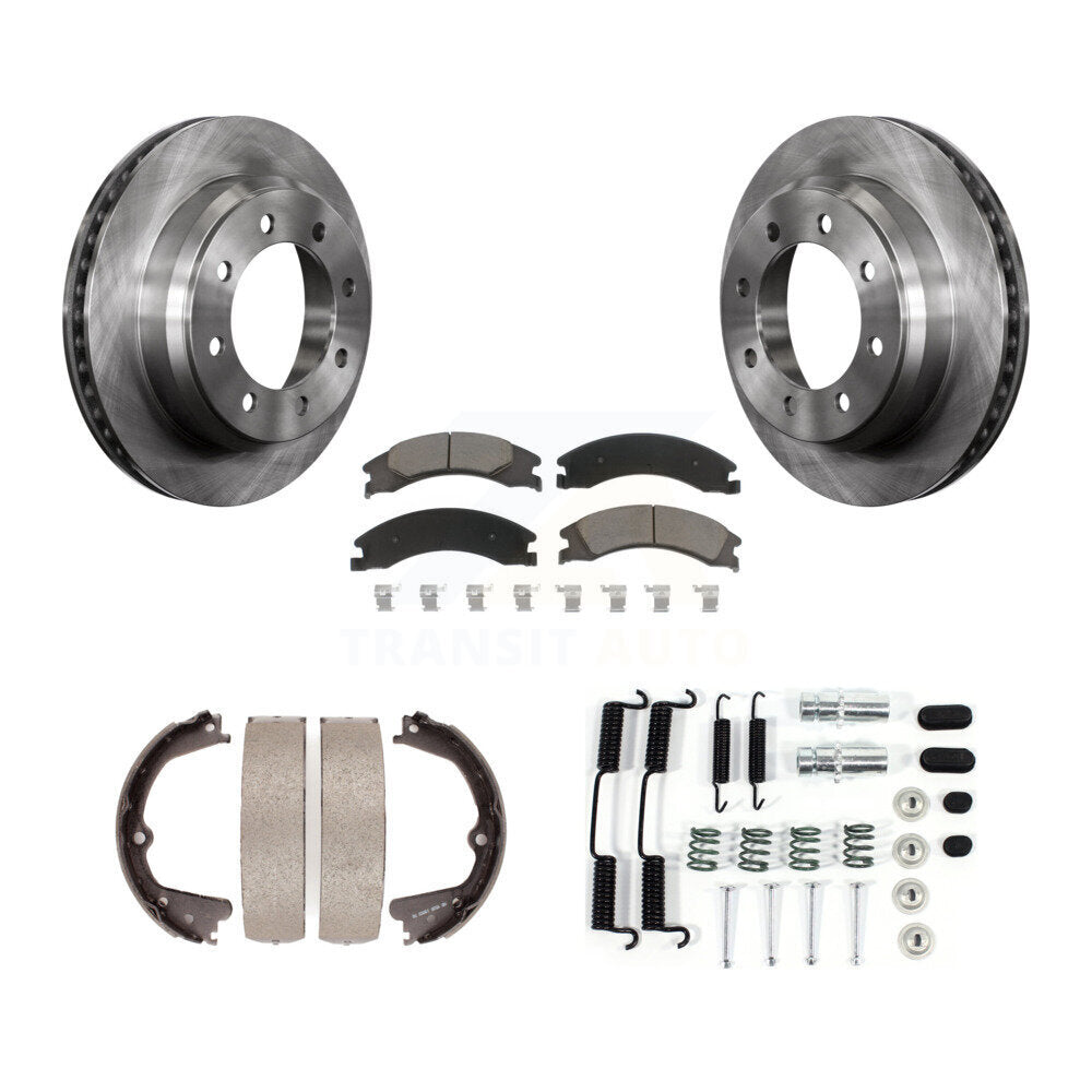 Rear Disc Rotors Ceramic Pads Parking Shoes Hardware Kit For Ford E-350 Super Duty E-250 K8C-104291