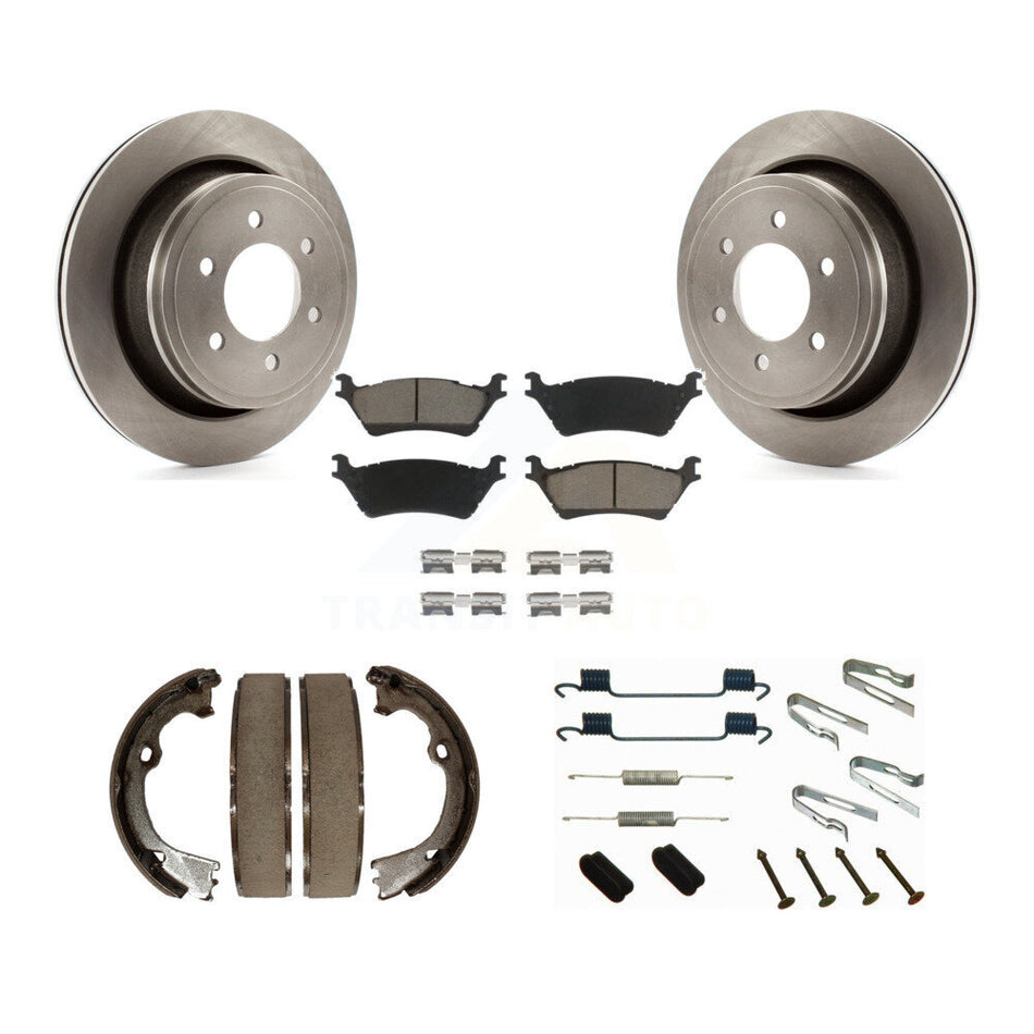 Rear Disc Rotors Ceramic Pads Parking Shoes Hardware Kit For Ford F-150 With 6 Lug Wheels K8C-104305