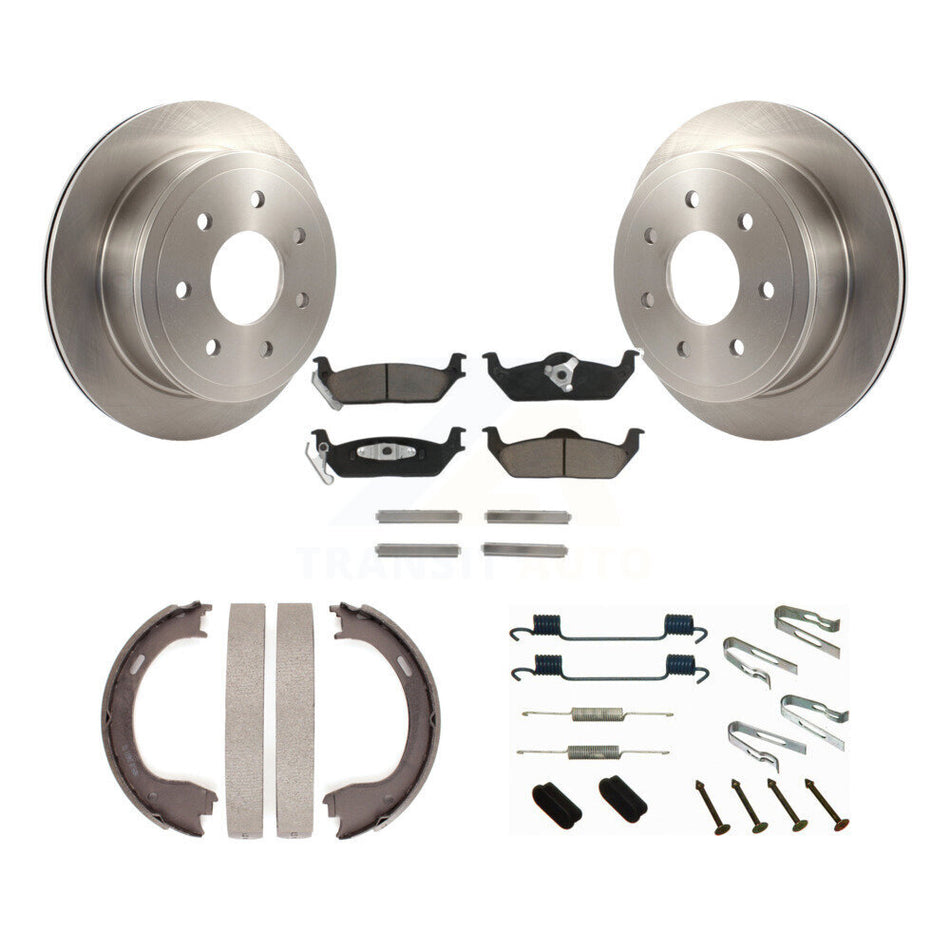 Rear Disc Rotors Ceramic Pads Parking Shoes Hardware Kit For Ford F-150 With 7 Lug Wheels K8C-104316