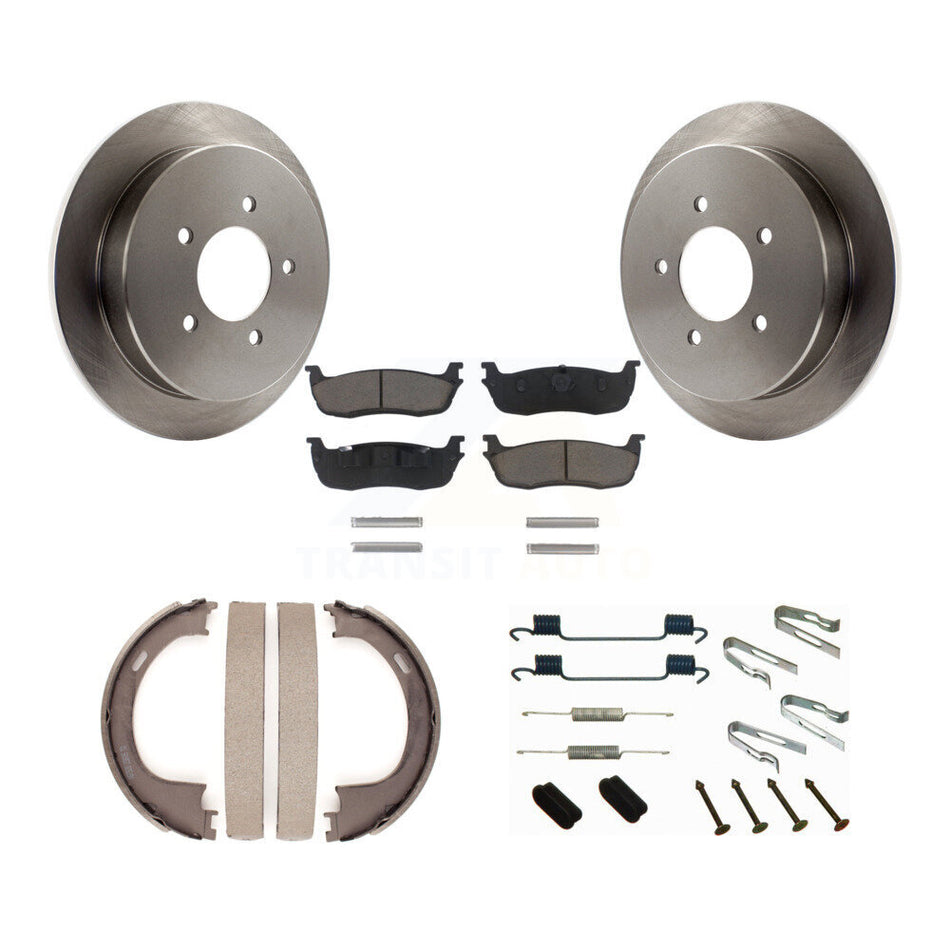 Rear Disc Rotors Ceramic Pads Parking Brake Shoes Hardware Kit For Ford F-150 Expedition K8C-104317