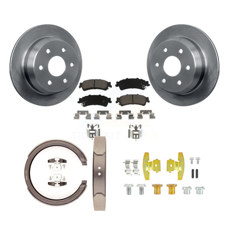 Rear Disc Rotors Ceramic Pads Parking Shoes Hardware Kit For Chevrolet Silverado 1500 GMC K8C-104380