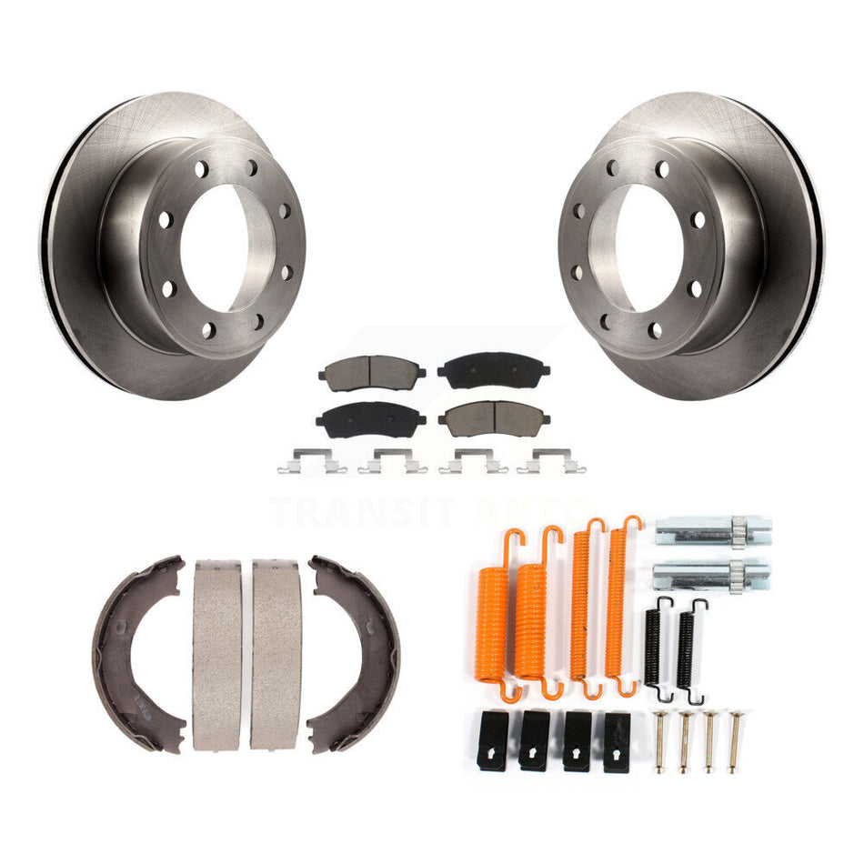 Rear Disc Rotors Ceramic Pads Parking Shoes Hardware Kit For Ford F-350 Super Duty F-250 K8C-104398