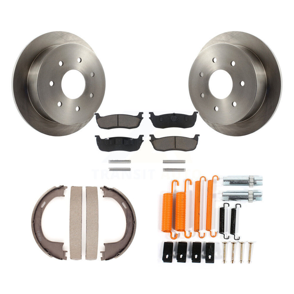 Rear Disc Rotors Ceramic Pads Parking Shoes Hardware Kit For Ford F-250 With 7 Lug Wheels K8C-104400