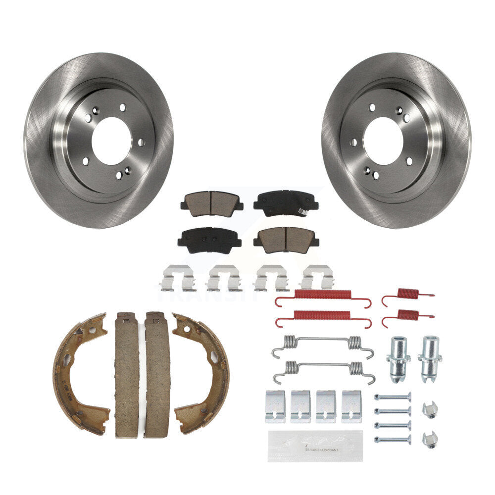 Rear Disc Rotors Ceramic Pads Parking Brake Shoes & Hardware Kit For Hyundai Sonata Azera K8C-104463
