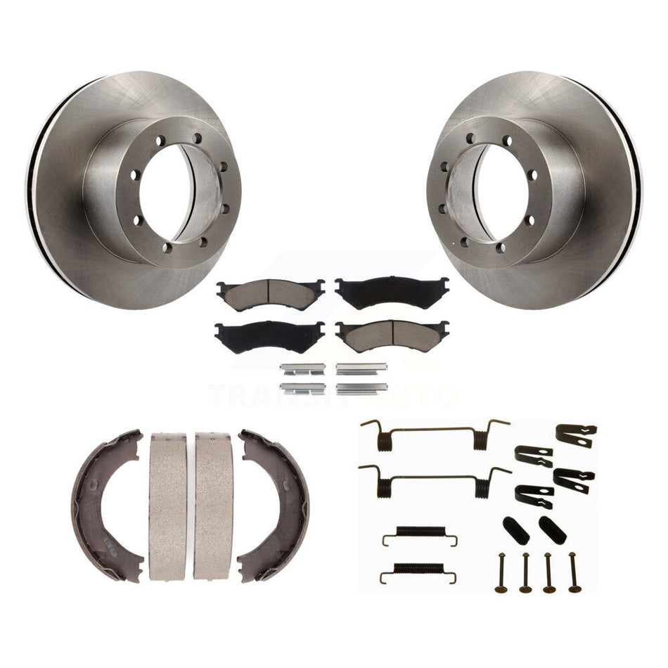 Rear Disc Rotors Ceramic Pads Parking Brake Shoes Hardware Kit For Ford E-350 Super Duty K8C-104523