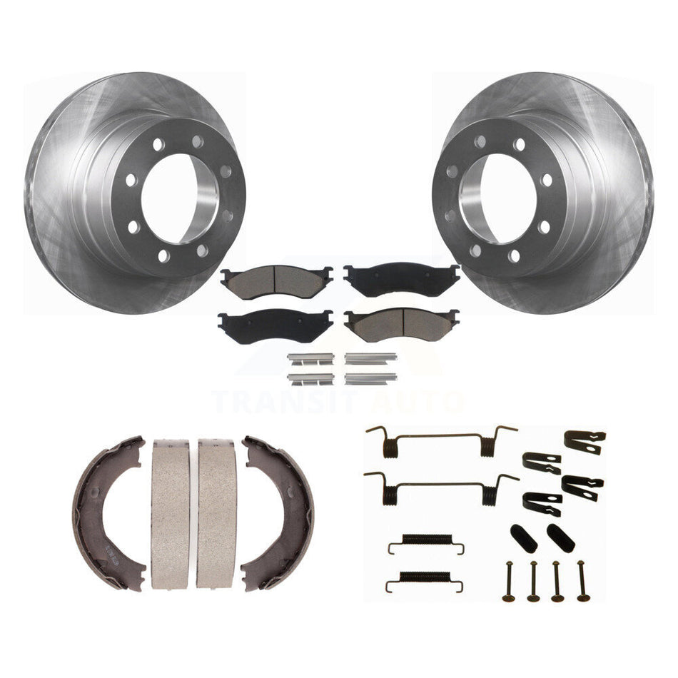 Rear Disc Rotors Ceramic Pads Parking Brake Shoes & Hardware Kit For Dodge Ram 2500 3500 K8C-104528