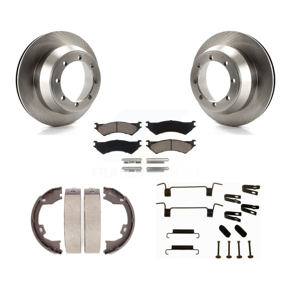 Rear Disc Rotors Ceramic Pads Parking Brake Shoes Hardware Kit For Ford E-350 Super Duty K8C-104532