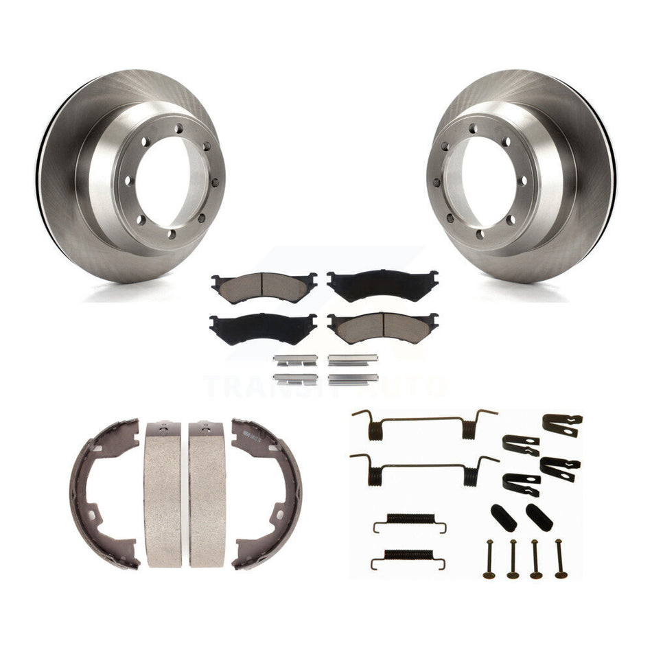 Rear Disc Rotors Ceramic Pads Parking Brake Shoes Hardware Kit For Ford E-350 Super Duty K8C-104532