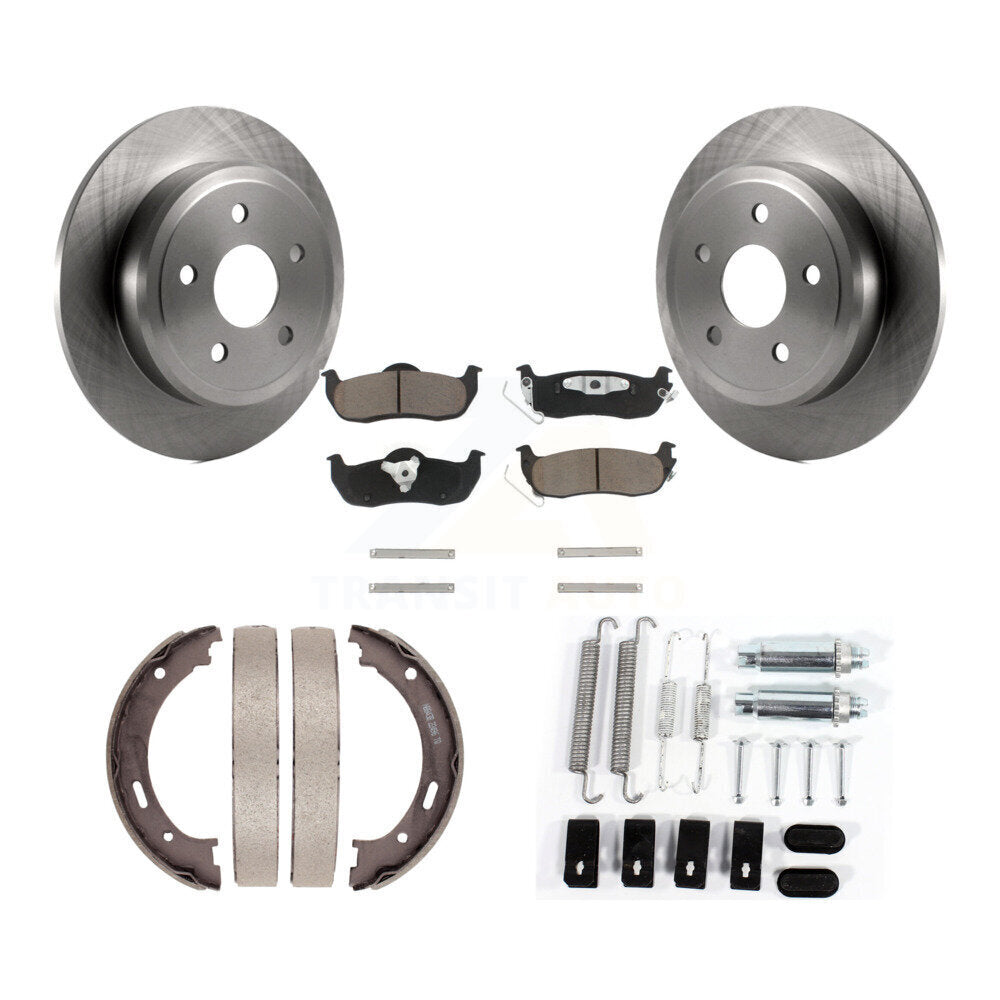 Rear Disc Rotors Ceramic Pads Parking Brake Shoes & Hardware Kit For Jeep Grand Cherokee K8C-104541