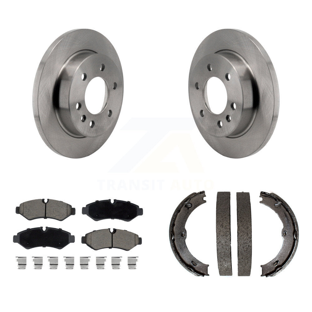 Rear Disc Rotors Ceramic Pads & Parking Brake Shoes Kit For Mercedes-Benz Sprinter 3500XD K8C-104726