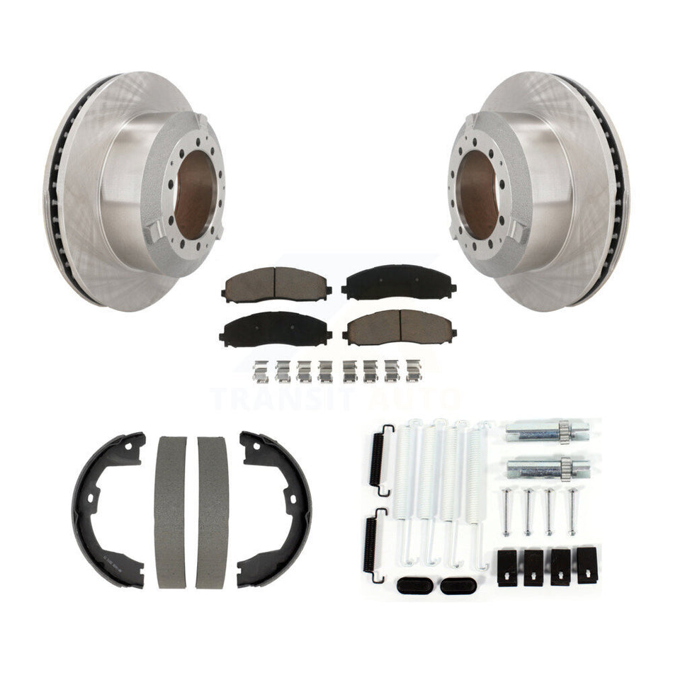 Rear Disc Rotors Ceramic Pads Parking Brake Shoes Hardware Kit For Ford F-350 Super Duty K8C-104797