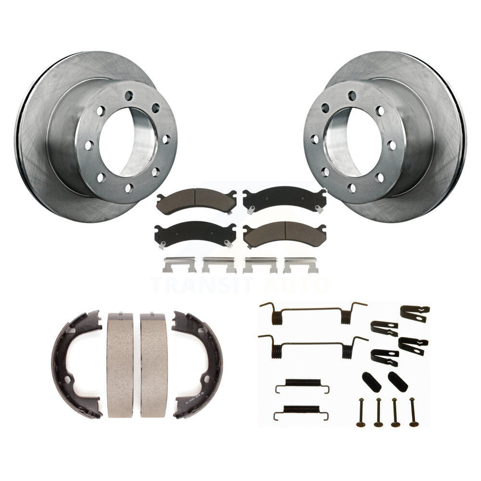 Rear Disc Rotors Ceramic Pads Parking Shoes Hardware Kit For GMC Sierra 3500 HD Chevrolet K8C-104809