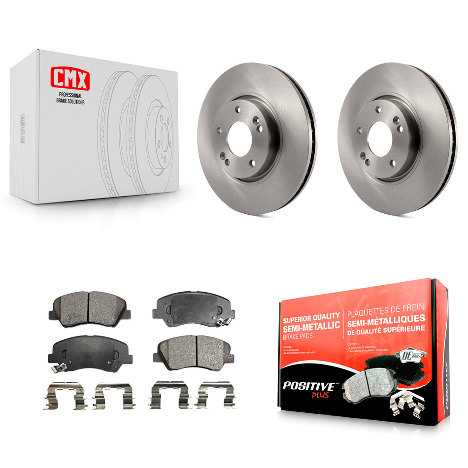 Front Disc Brake Rotors And Semi-Metallic Pads Kit For 2015 Hyundai Veloster Tech RE FLEX SE K8F-100455