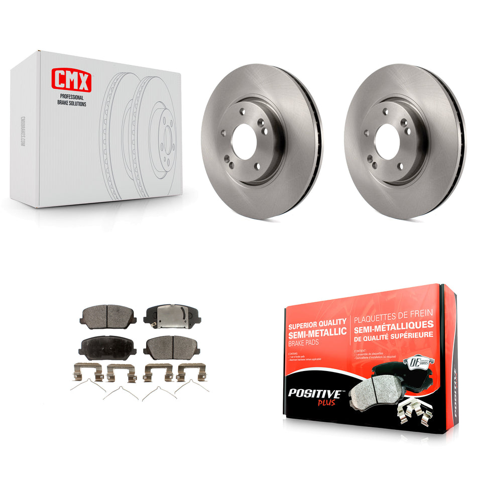 Front Disc Brake Rotors And Semi-Metallic Pads Kit For Kia Forte Hyundai Veloster Forte5 K8F-100458