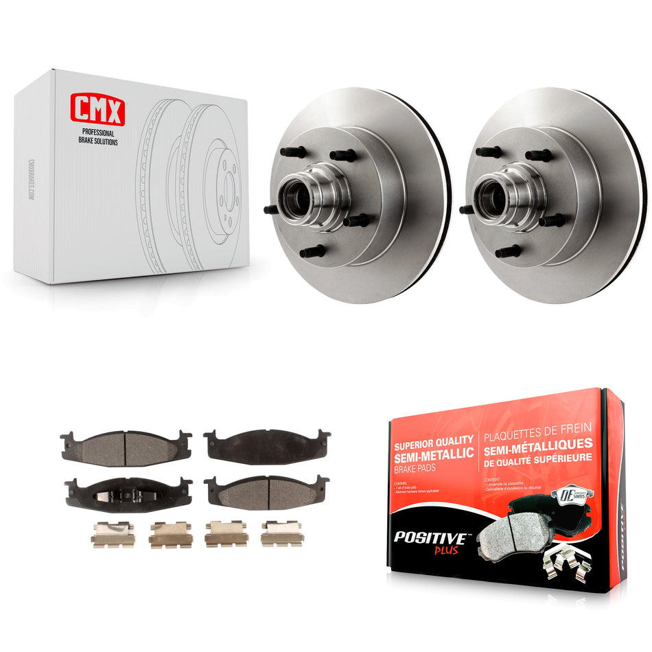 Front Disc Brake Rotors Hub Assembly And Semi-Metallic Pads Kit For Ford E-150 Econoline Club Wagon K8F-100668