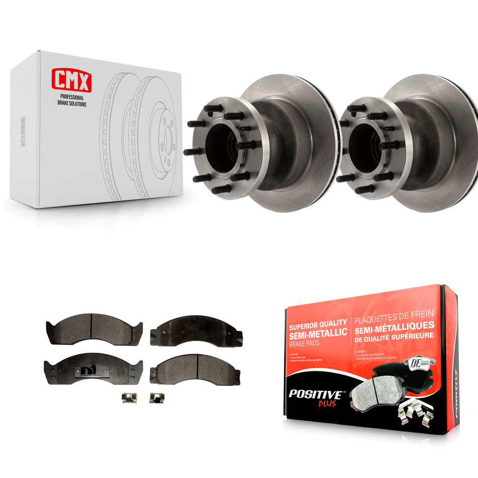 Front Disc Brake Rotors Hub Assembly And Semi-Metallic Pads Kit For 2000-2002 Ford E-450 Econoline Super Duty With Dual Rear Wheels K8F-100672