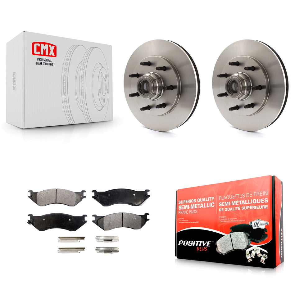 Front Disc Brake Rotors Hub Assembly And Semi-Metallic Pads Kit For Ford F-150 F-250 HD Heritage K8F-100680