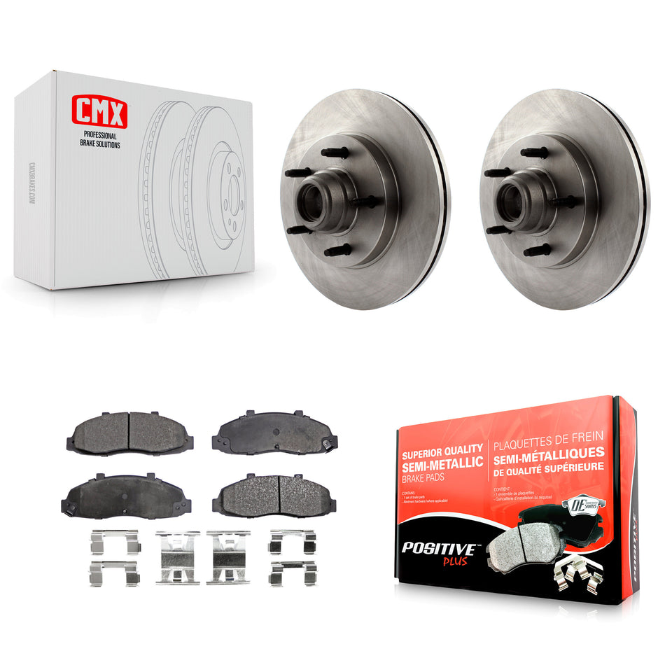 Front Disc Brake Rotors Hub Assembly And Semi-Metallic Pads Kit For Ford F-150 K8F-100686