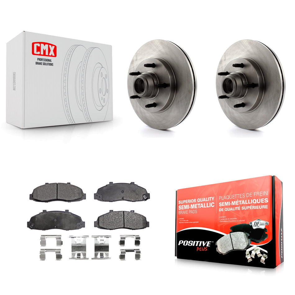 Front Disc Brake Rotors Hub Assembly And Semi-Metallic Pads Kit For Ford F-150 K8F-100686