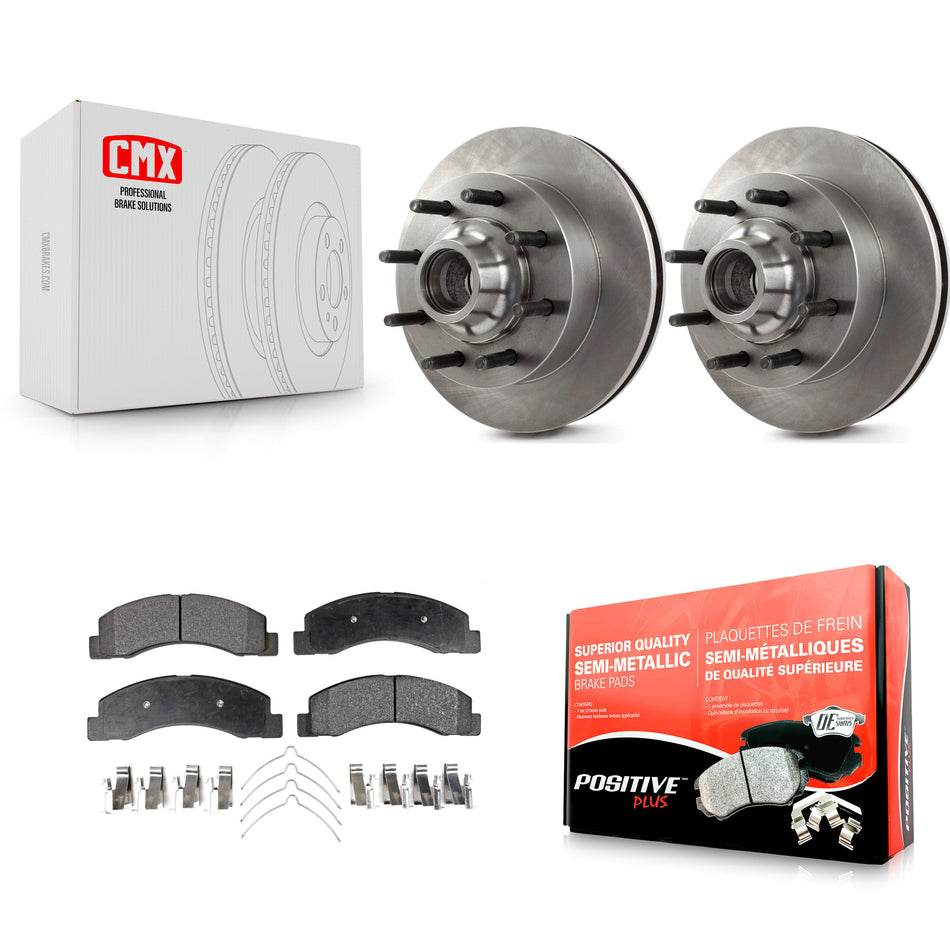 Front Disc Brake Rotors Hub Assembly And Semi-Metallic Pads Kit For 2003-2004 Ford F-250 Super Duty F-350 Excursion K8F-100693
