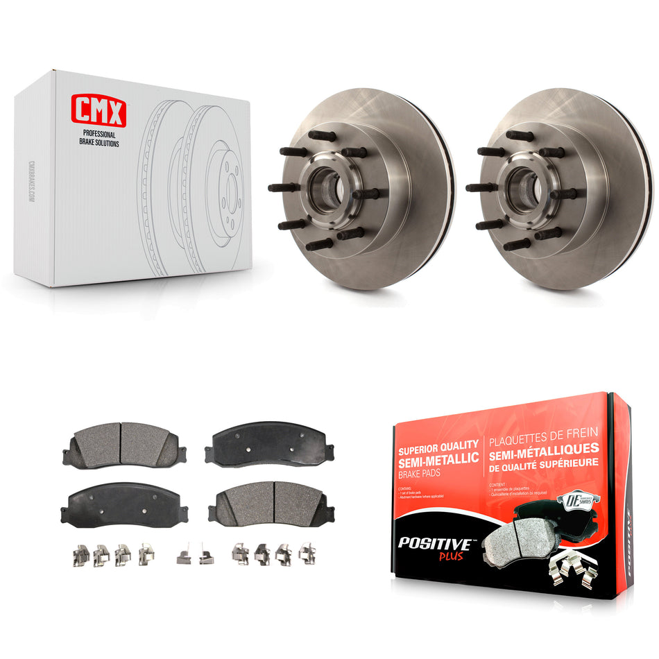 Front Disc Brake Rotors Hub Assembly And Semi-Metallic Pads Kit For Ford F-250 Super Duty F-350 RWD K8F-100701