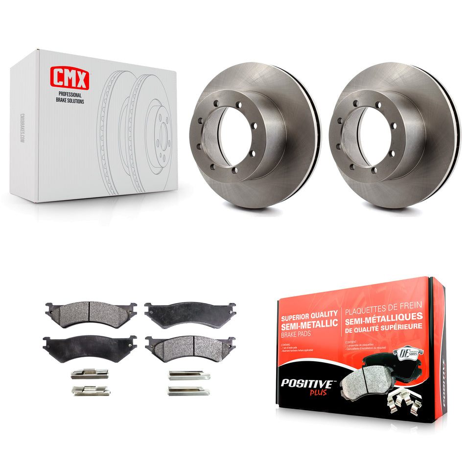 Rear Disc Brake Rotors And Semi-Metallic Pads Kit For 1999-2001 Ford E-350 Super Duty With Dual Wheels Driveline Mounted Parking K8F-101581