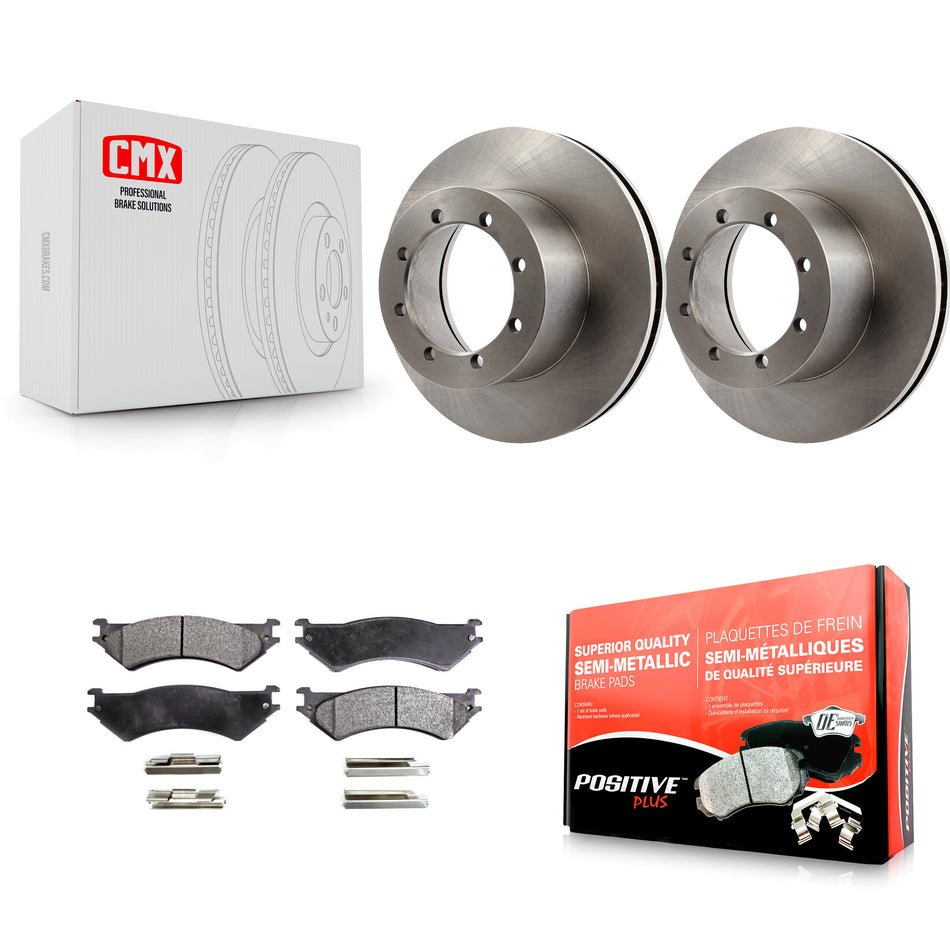 Rear Disc Brake Rotors And Semi-Metallic Pads Kit For 1999-2001 Ford E-350 Super Duty With Dual Wheels Driveline Mounted Parking K8F-101581