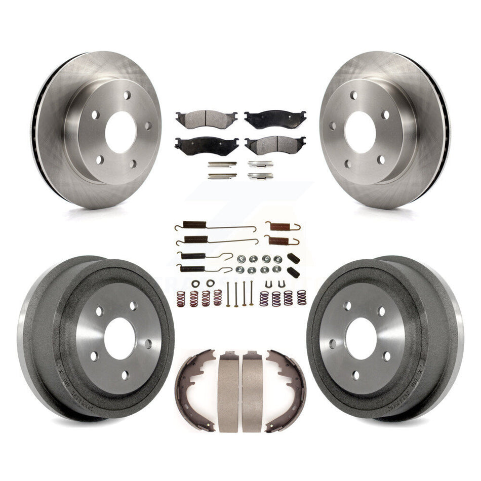 Front Rear Disc Brake Rotors Semi-Metallic Pads And Drum Kit (7Pc) For 2000-2001 Dodge Ram 1500 4WD K8F-102050