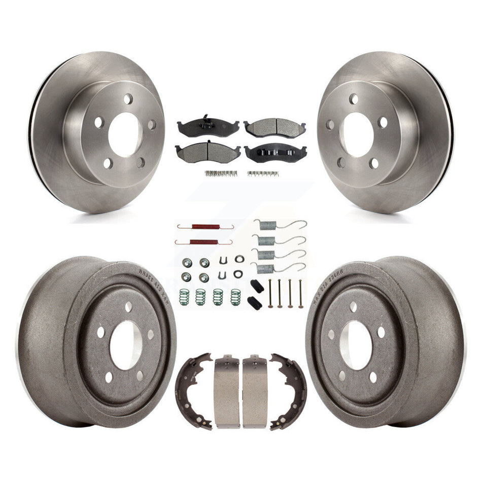 Front Rear Disc Brake Rotors Semi-Metallic Pads And Drum Kit (7Pc) For 2000 Jeep Wrangler With 9" Diameter K8F-102052