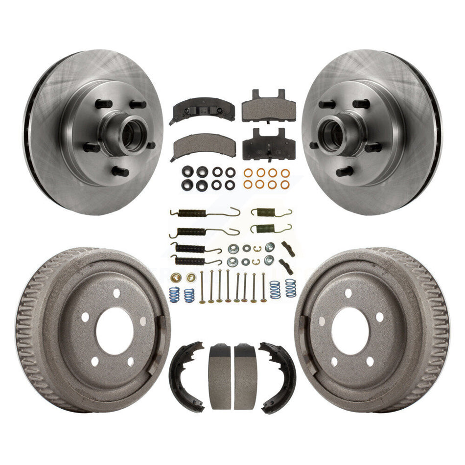 Front Rear Disc Brake Rotors Hub Assembly Semi-Metallic Pads And Drum Kit (7Pc) For 1995-1997 GMC Yukon RWD with GAS engine With 11" Diameter K8F-102155