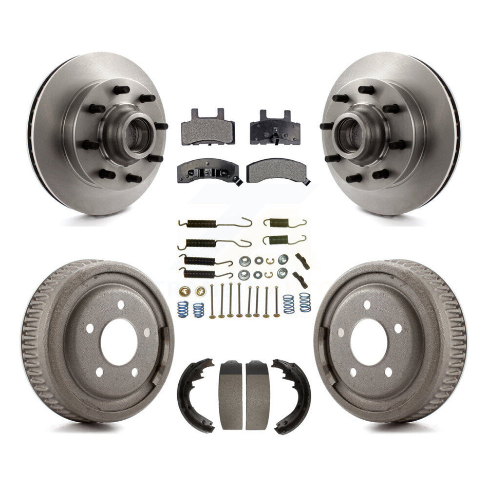 Front Rear Disc Brake Rotors Hub Assembly Semi-Metallic Pads And Drum Kit (7Pc) For 1995-1997 GMC Yukon RWD with DIESEL engine With 11" Diameter K8F-102158