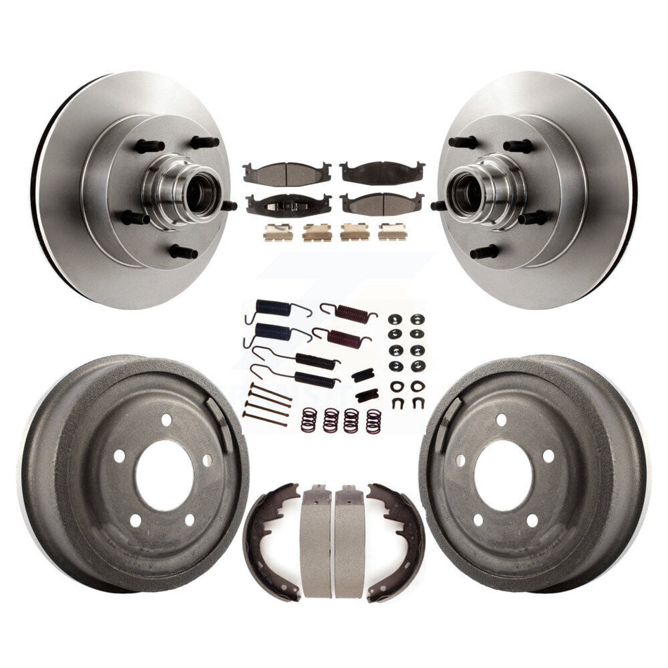 Front Rear Disc Brake Rotors Hub Assembly Semi-Metallic Pads And Drum Kit (7Pc) For Ford E-150 Econoline Club Wagon K8F-102167