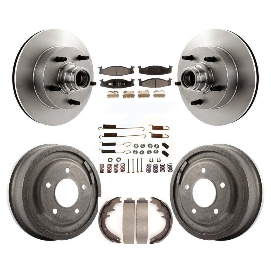 Front Rear Disc Brake Rotors Hub Assembly Semi-Metallic Pads And Drum Kit (7Pc) For 1997-1999 Ford E-150 Econoline Club Wagon K8F-102168
